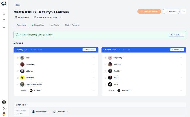 Match Setup and Lineups